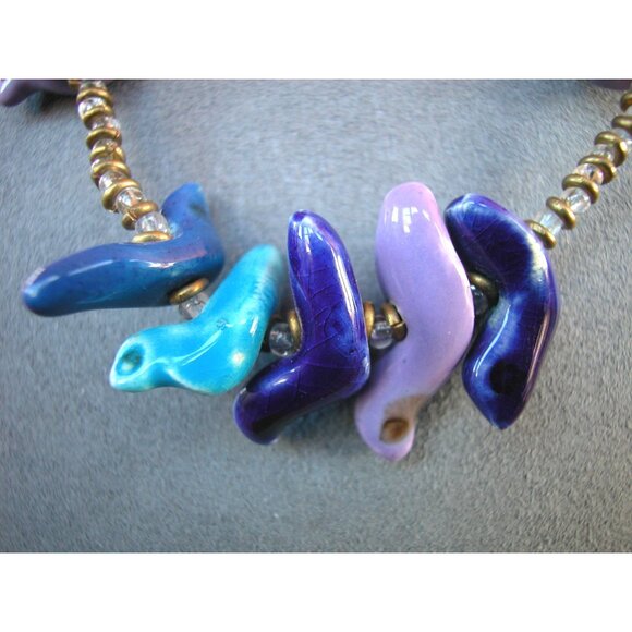 Vintage Ceramic Bird Fetish Necklace With Mixed Bead Accents 28" - Picture 3 of 3